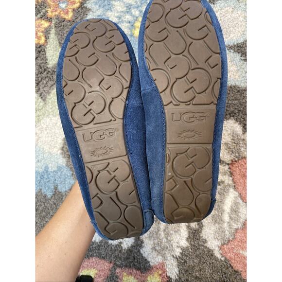 UGG Slippers Womens Size 8 Lizzy Moccasin Navy Blue Suede Slip On Driving Shoes - Picture 7 of 10